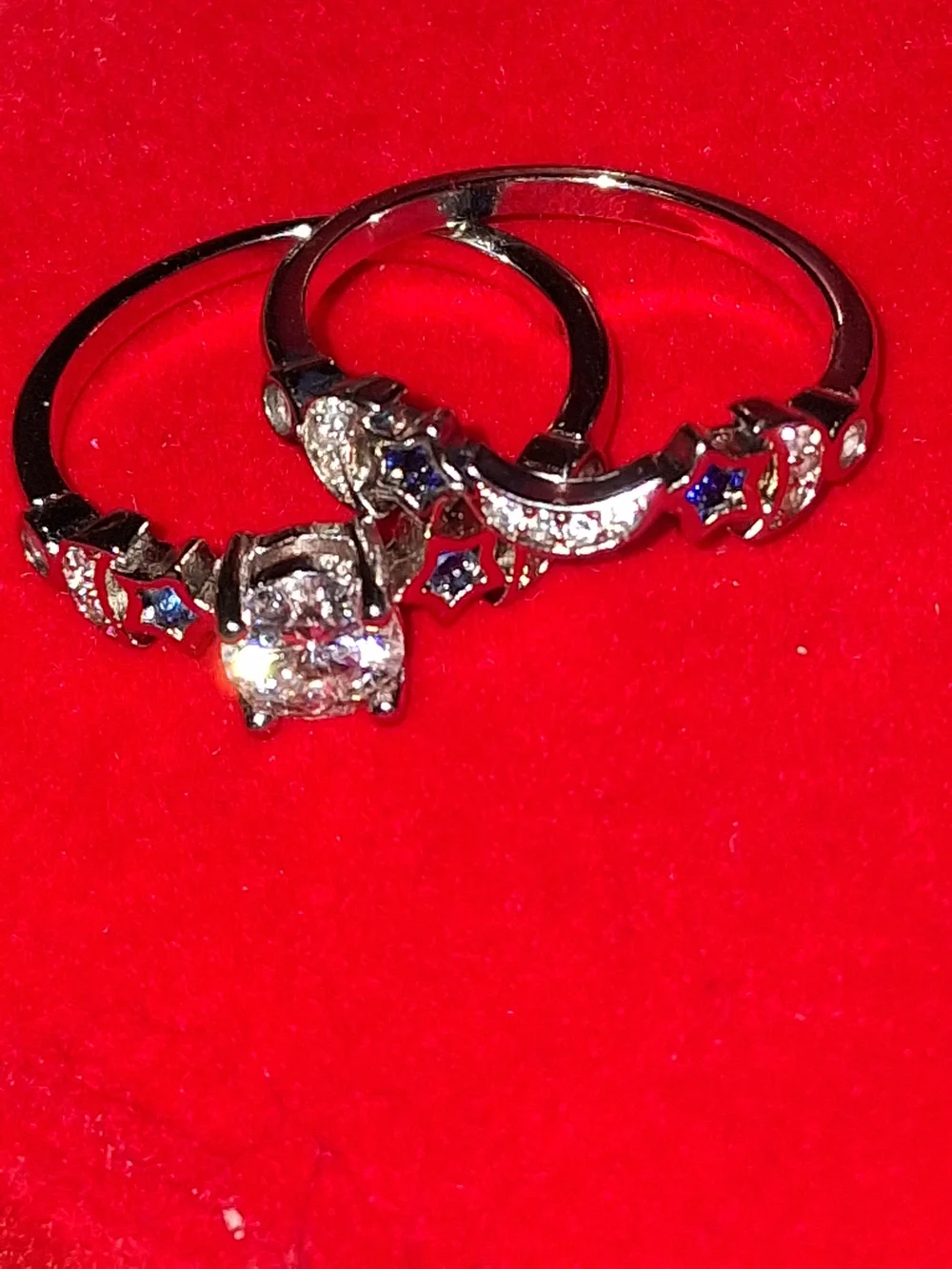 S925 Source Unknown Silver Ring with Deep Blue and White Stones